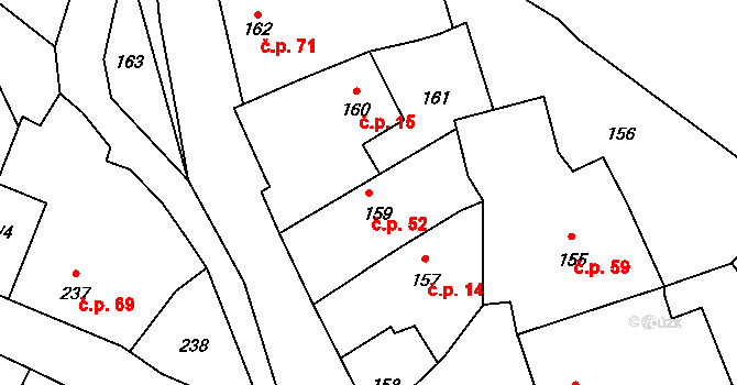 Černotín 52 na parcele st. 159 v KÚ Černotín, Katastrální mapa