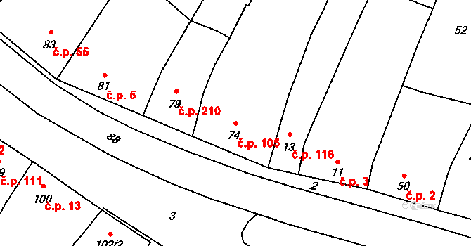 Přerov XII-Žeravice 105, Přerov na parcele st. 74 v KÚ Žeravice, Katastrální mapa