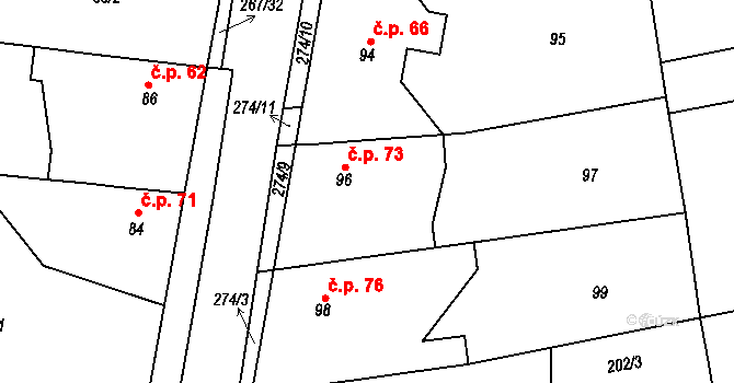 Honice 73, Stochov na parcele st. 96 v KÚ Honice, Katastrální mapa