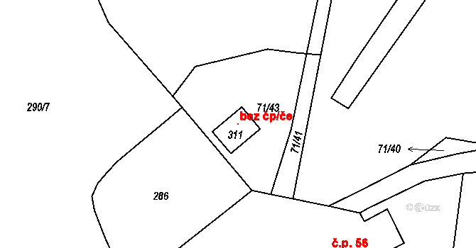 Příkosice 120345242 na parcele st. 311 v KÚ Příkosice, Katastrální mapa