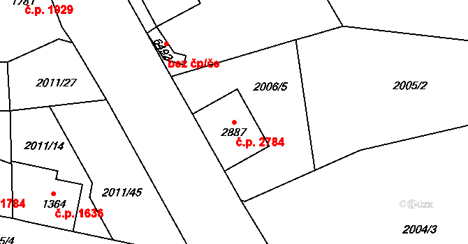 Jablonec nad Nisou 2784 na parcele st. 2887 v KÚ Jablonec nad Nisou, Katastrální mapa