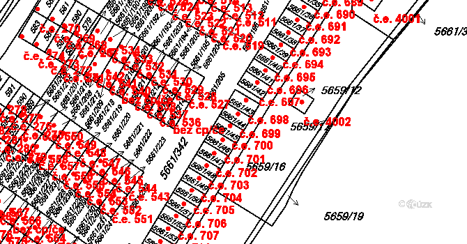 Jihlava 699 na parcele st. 5661/44 v KÚ Jihlava, Katastrální mapa
