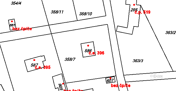 Vrané nad Vltavou 396 na parcele st. 586 v KÚ Vrané nad Vltavou, Katastrální mapa
