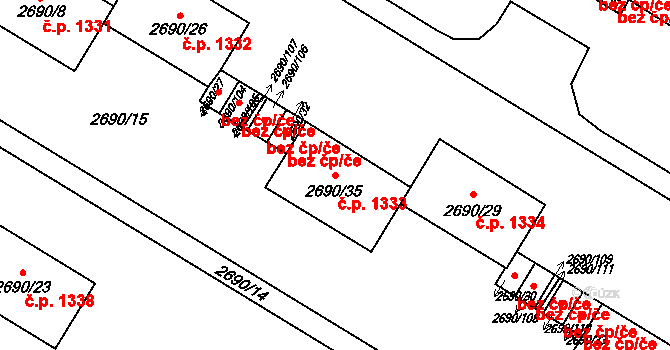 Slavkov u Brna 1333 na parcele st. 2690/35 v KÚ Slavkov u Brna, Katastrální mapa