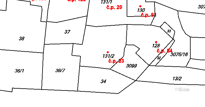 Staré Hobzí 20 na parcele st. 131/1 v KÚ Staré Hobzí, Katastrální mapa