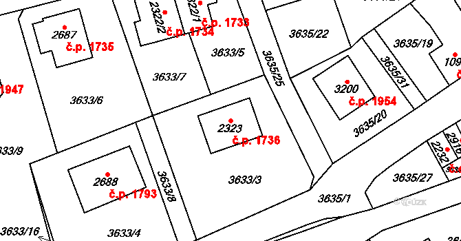 Kraslice 1736 na parcele st. 2323 v KÚ Kraslice, Katastrální mapa