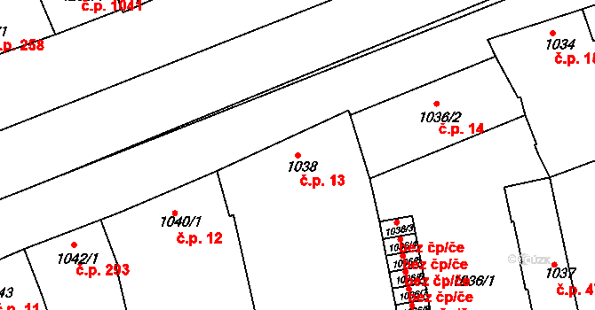 Hulín 13 na parcele st. 1038 v KÚ Hulín, Katastrální mapa