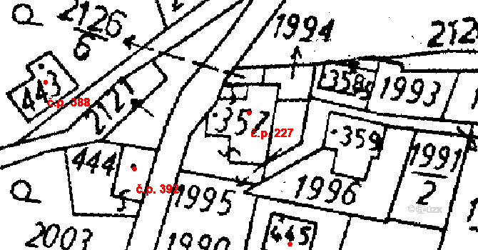 Kamenický Šenov 227 na parcele st. 357 v KÚ Kamenický Šenov, Katastrální mapa
