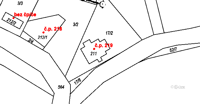 Prácheň 219, Kamenický Šenov na parcele st. 211 v KÚ Prácheň, Katastrální mapa