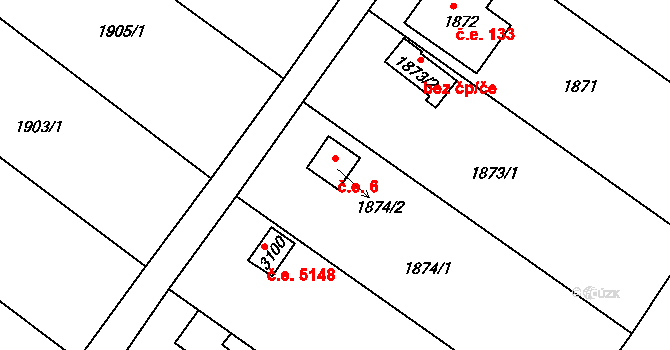 Lovosice 6 na parcele st. 1874/2 v KÚ Lovosice, Katastrální mapa