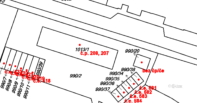 Bechyně 207,208 na parcele st. 1013/1 v KÚ Bechyně, Katastrální mapa