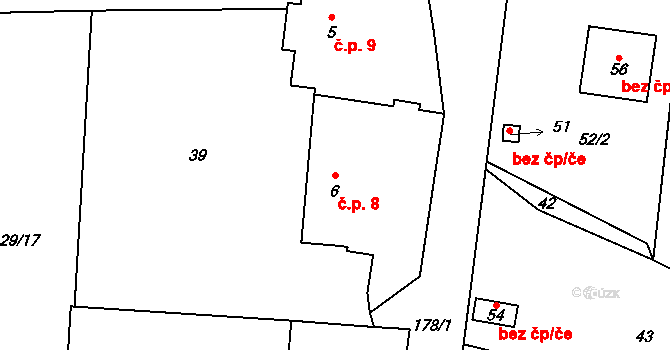 Bartoušov 8, Jičíněves na parcele st. 6 v KÚ Bartoušov u Jičíněvsi, Katastrální mapa