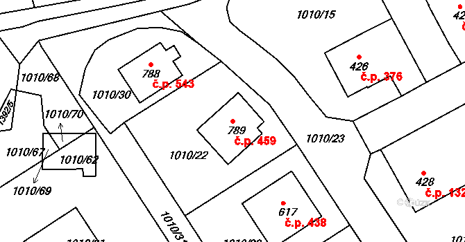 Stará Paka 459 na parcele st. 789 v KÚ Stará Paka, Katastrální mapa