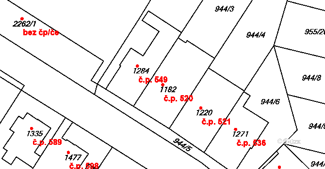 Valdické Předměstí 520, Jičín na parcele st. 1182 v KÚ Jičín, Katastrální mapa