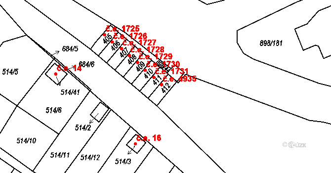 Všebořice 4935, Ústí nad Labem na parcele st. 412 v KÚ Všebořice, Katastrální mapa