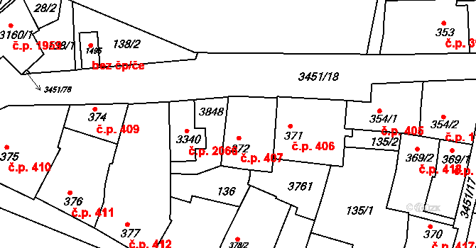 Lysá nad Labem 407 na parcele st. 372 v KÚ Lysá nad Labem, Katastrální mapa