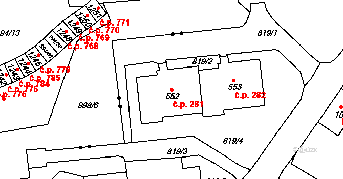 Maršov 281, Krupka na parcele st. 552 v KÚ Maršov u Krupky, Katastrální mapa