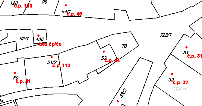 Dukovany 44 na parcele st. 53 v KÚ Dukovany, Katastrální mapa