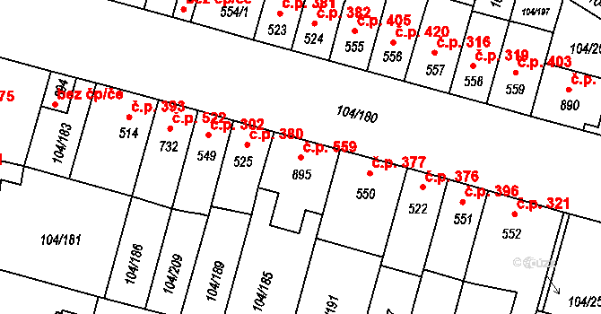 Podklášteří 559, Třebíč na parcele st. 895 v KÚ Podklášteří, Katastrální mapa