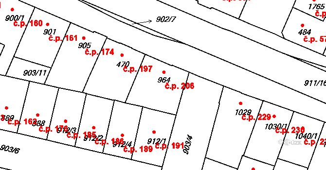 Horka-Domky 206, Třebíč na parcele st. 964 v KÚ Třebíč, Katastrální mapa
