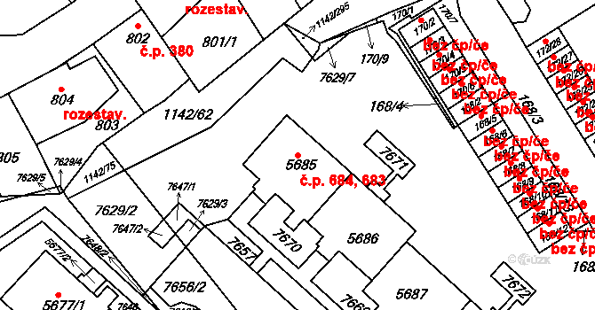 Bystrc 683,684, Brno na parcele st. 5685 v KÚ Bystrc, Katastrální mapa
