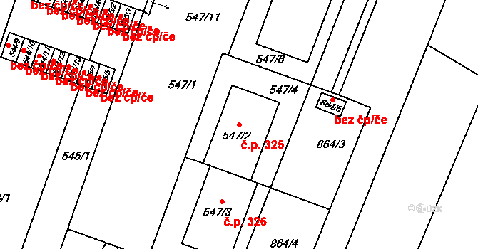 Lipůvka 325 na parcele st. 547/2 v KÚ Lipůvka, Katastrální mapa