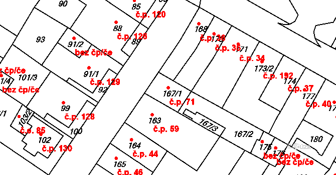 Prosetice 71, Teplice na parcele st. 167/1 v KÚ Prosetice, Katastrální mapa