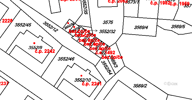 Teplice 1492 na parcele st. 3552/14 v KÚ Teplice, Katastrální mapa