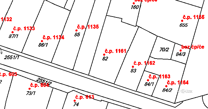 Nový Bydžov 1161 na parcele st. 82 v KÚ Nový Bydžov, Katastrální mapa