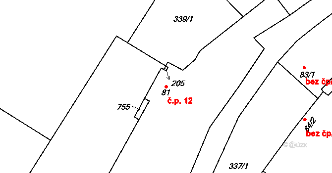 Řehnice 12, Krnsko na parcele st. 81 v KÚ Řehnice, Katastrální mapa