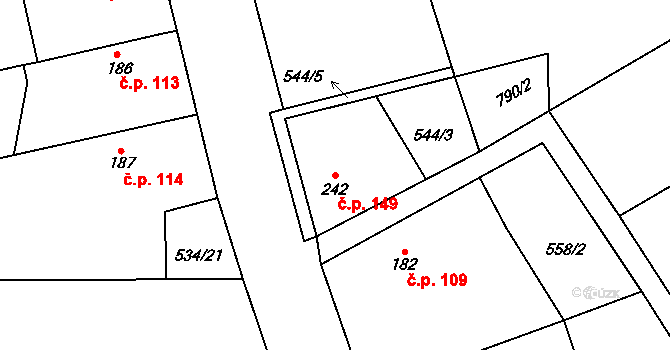 Struhy 149, Čachovice na parcele st. 242 v KÚ Struhy, Katastrální mapa