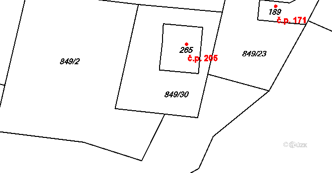 Nezdice na Šumavě 205 na parcele st. 265 v KÚ Nezdice na Šumavě, Katastrální mapa