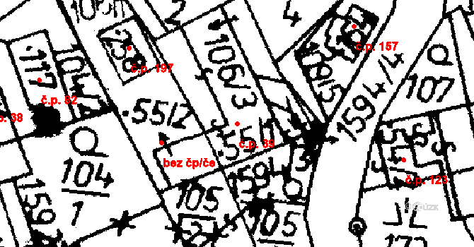 Popelín 39 na parcele st. 55/1 v KÚ Popelín, Katastrální mapa