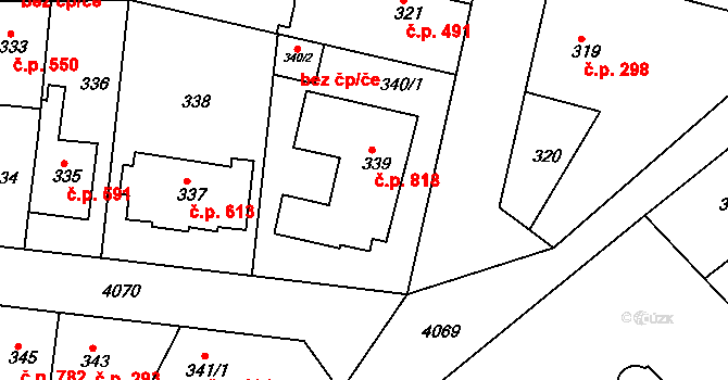 Modřany 818, Praha na parcele st. 339 v KÚ Modřany, Katastrální mapa
