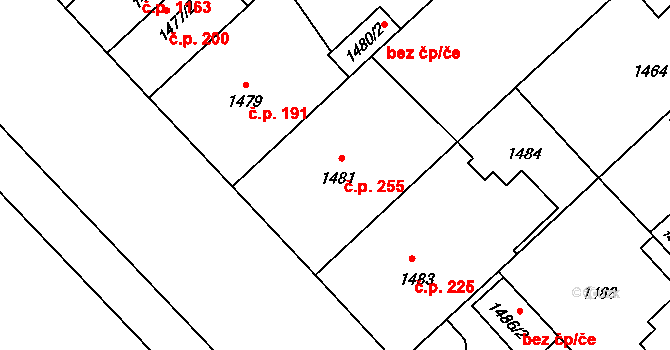 Suchdol 255, Praha na parcele st. 1481 v KÚ Suchdol, Katastrální mapa