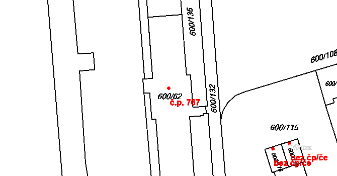 Bohnice 767, Praha na parcele st. 600/62 v KÚ Bohnice, Katastrální mapa