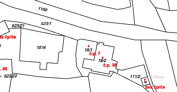 Třebsko 7 na parcele st. 18/1 v KÚ Třebsko, Katastrální mapa