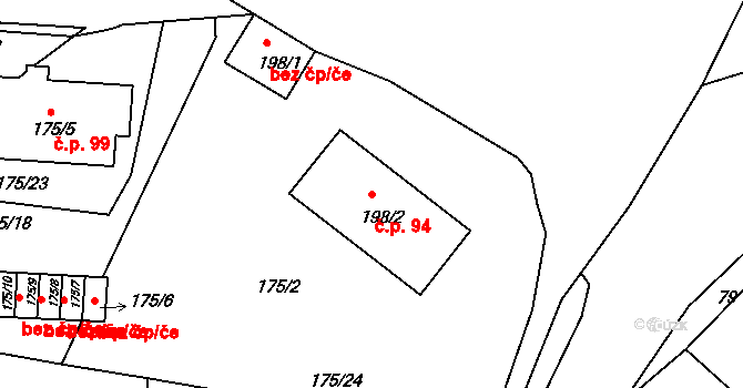 Číčenice 94 na parcele st. 198/2 v KÚ Číčenice, Katastrální mapa