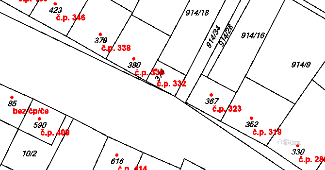 Krumvíř 332 na parcele st. 374 v KÚ Krumvíř, Katastrální mapa