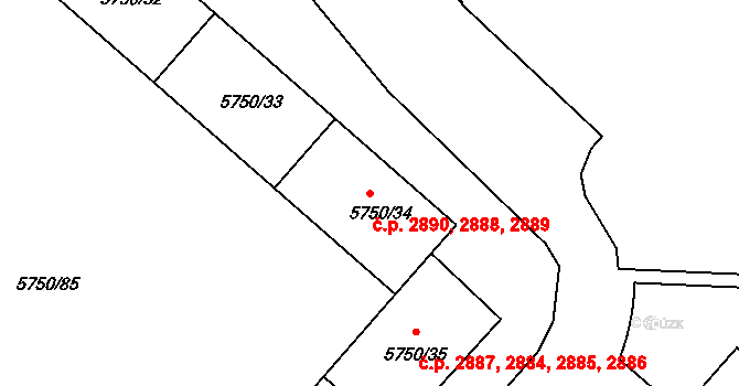 Česká Lípa 2888,2889,2890 na parcele st. 5750/34 v KÚ Česká Lípa, Katastrální mapa