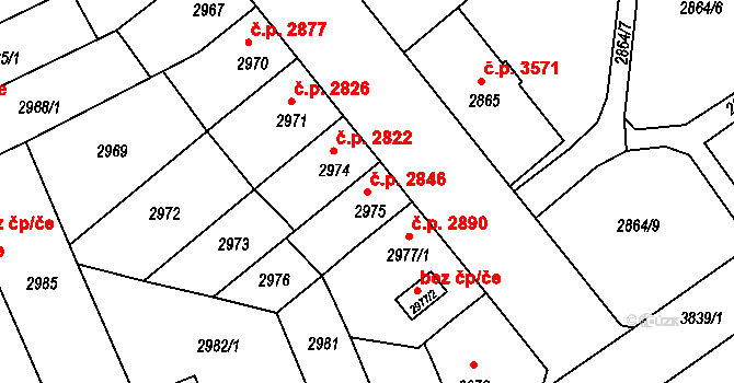 Chomutov 2846 na parcele st. 2975 v KÚ Chomutov II, Katastrální mapa