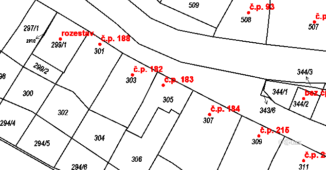 Nosislav 183 na parcele st. 305 v KÚ Nosislav, Katastrální mapa