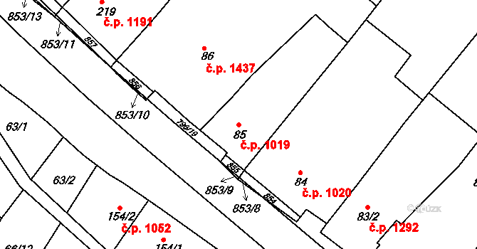 Předklášteří 1019 na parcele st. 85 v KÚ Předklášteří, Katastrální mapa