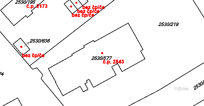 Předměstí 2543, Opava na parcele st. 2530/577 v KÚ Opava-Předměstí, Katastrální mapa