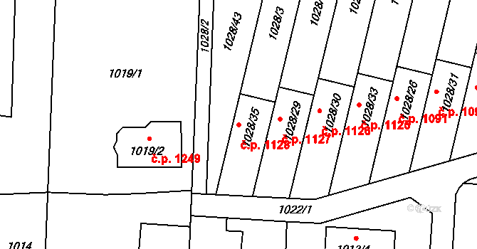 Šumbark 1128, Havířov na parcele st. 1028/35 v KÚ Šumbark, Katastrální mapa