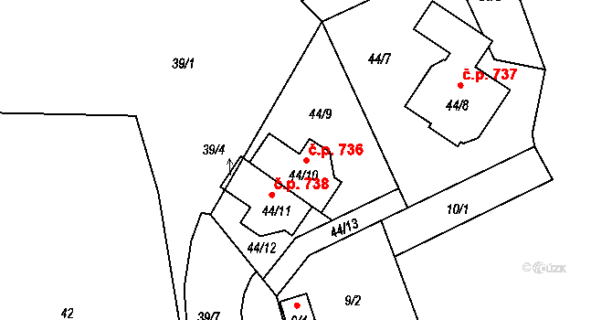 Průhonice 736 na parcele st. 44/10 v KÚ Hole u Průhonic, Katastrální mapa