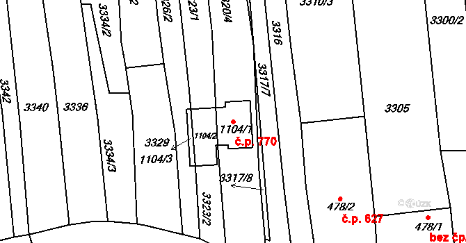 Polešovice 770 na parcele st. 1104/1 v KÚ Polešovice, Katastrální mapa