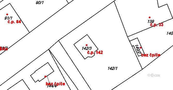 Plzeňské Předměstí 142, Horšovský Týn na parcele st. 142/3 v KÚ Horšovský Týn, Katastrální mapa