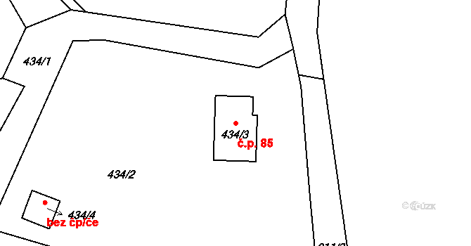 Vělopolí 85 na parcele st. 434/3 v KÚ Vělopolí, Katastrální mapa