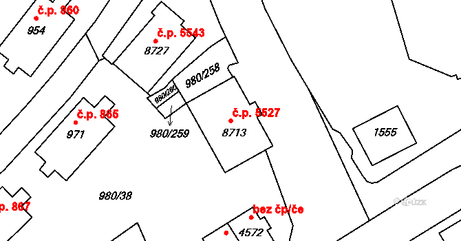 Zlín 5527 na parcele st. 8713 v KÚ Zlín, Katastrální mapa
